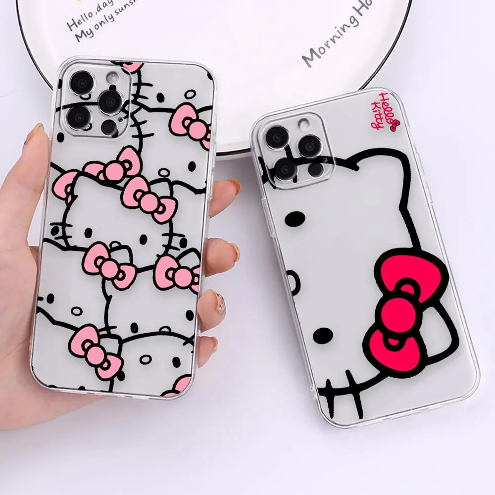 Clear Phone Case For iPhone Apple 14 12 13 Mini 11 Pro SE 8 7 6 6S Plus X XR XS Max SE Case Funda Shell Cartoon Hello Kitty Cat