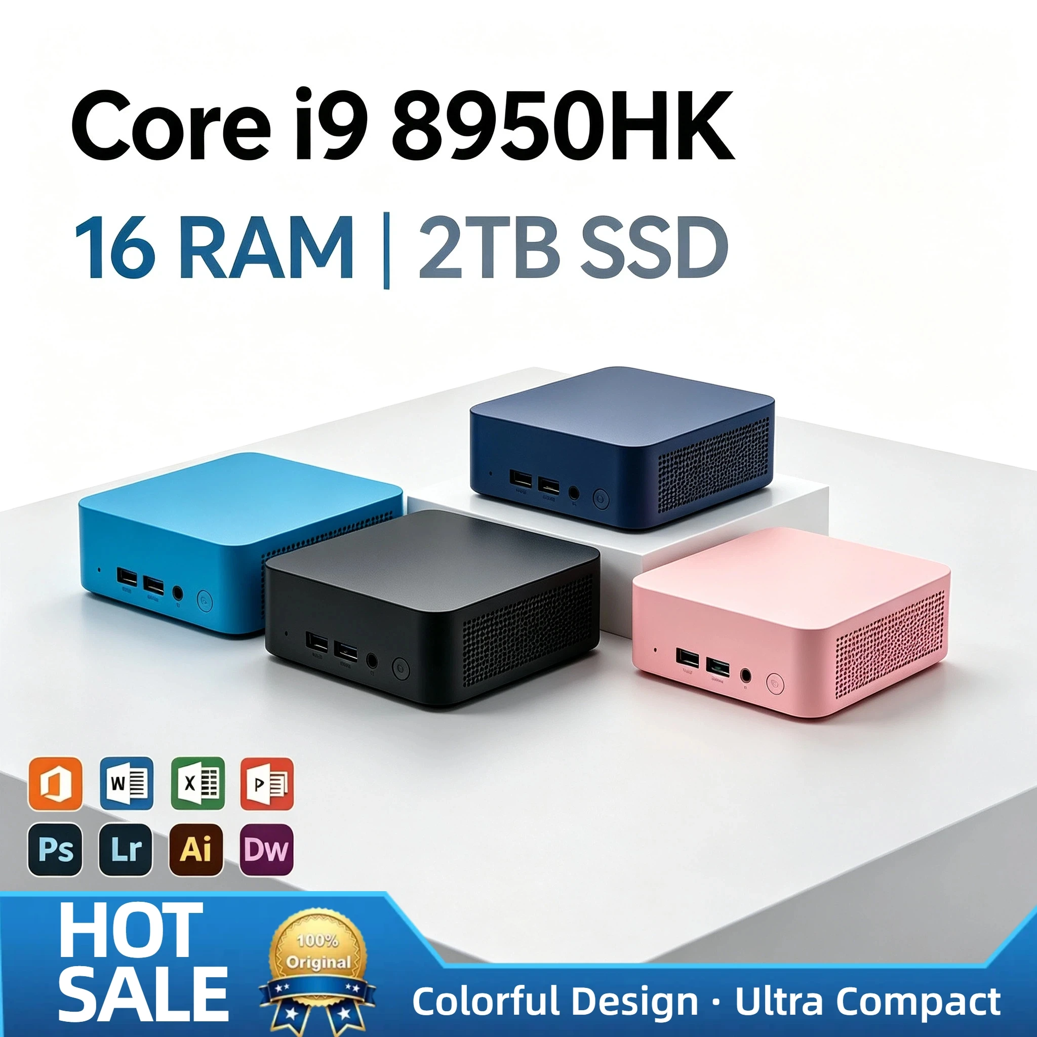 Core i9 8950HK Ultra Compact Mini PC 16GB RAM 1TB 2TB SSD WiFi6 Bluetooth 5.2 Low Power NVMe Desktop Dual HDMI Pro