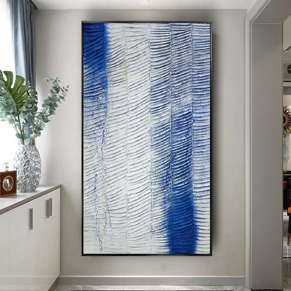 100% Hand-Painted Blue Oil Painting Abstract Pale Pattern Minimalist Canvas Poster For Living Room Home Decor Wall Art Picture