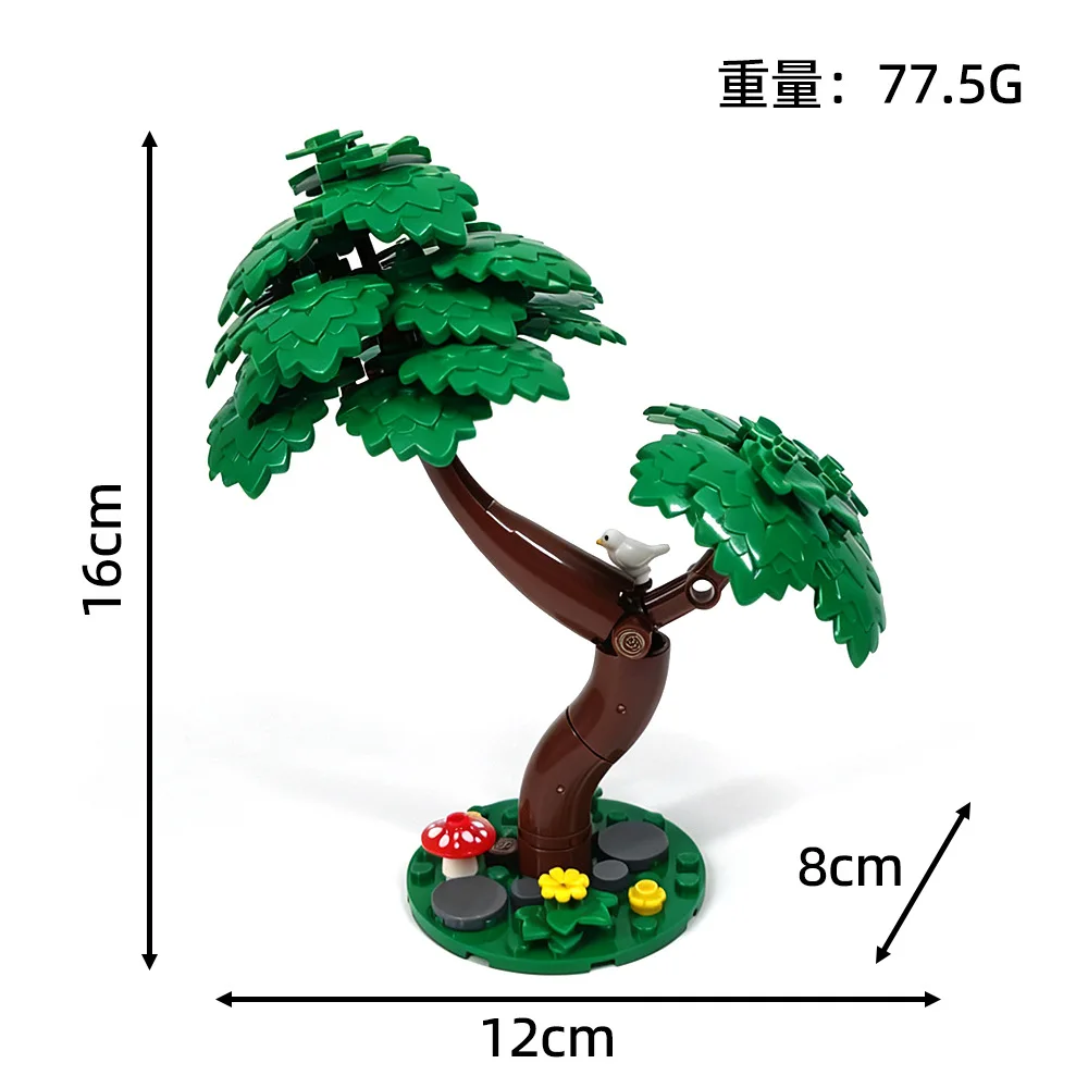 Rural Scenery Bent Tree Building Blocks Forest Landscape Trees And Garden Plant Decor Urban Greening Flowers for Creative