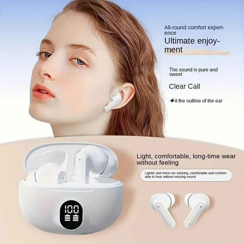 Wireless Headphones Bluetooth Earpods Sports Stereo Noise Canceling Headphone Microphone Speaker with LED Light Headphones