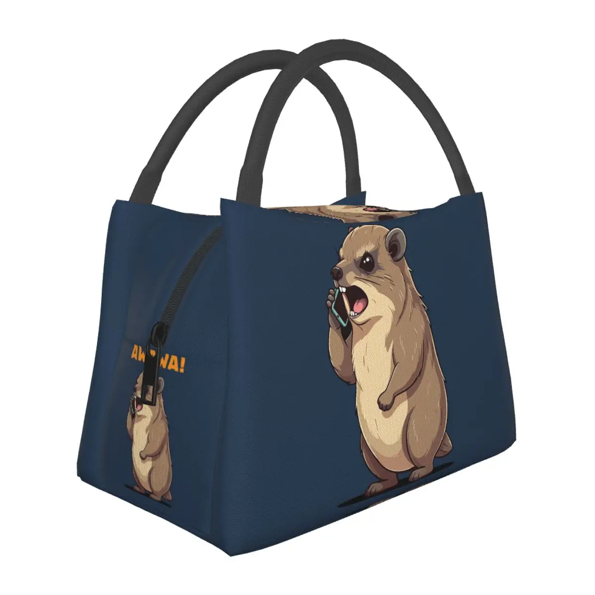 Rock Hyrax Awawa On Phone Groundhog Dassi Lunch Bags Bento Box  Lunch Tote Picnic Bags Thermal Bag for Woman Student School