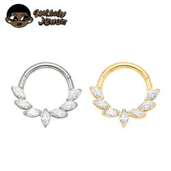ASTM F136 Titanium Ear Piercing Marquise CZ Hinged Segment Nose Ring Cartilage Hoops Women Rook Septum Clicker Piercing Jewelry
