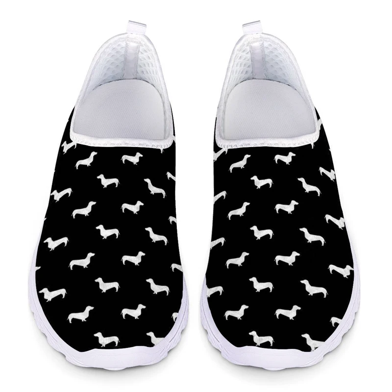 Slip On Casual Shoes Woman Flat Sneaker Dachshund Sausage Dog Black Summer Mesh Plus Large Size Ladies Loafers Shoes For Women