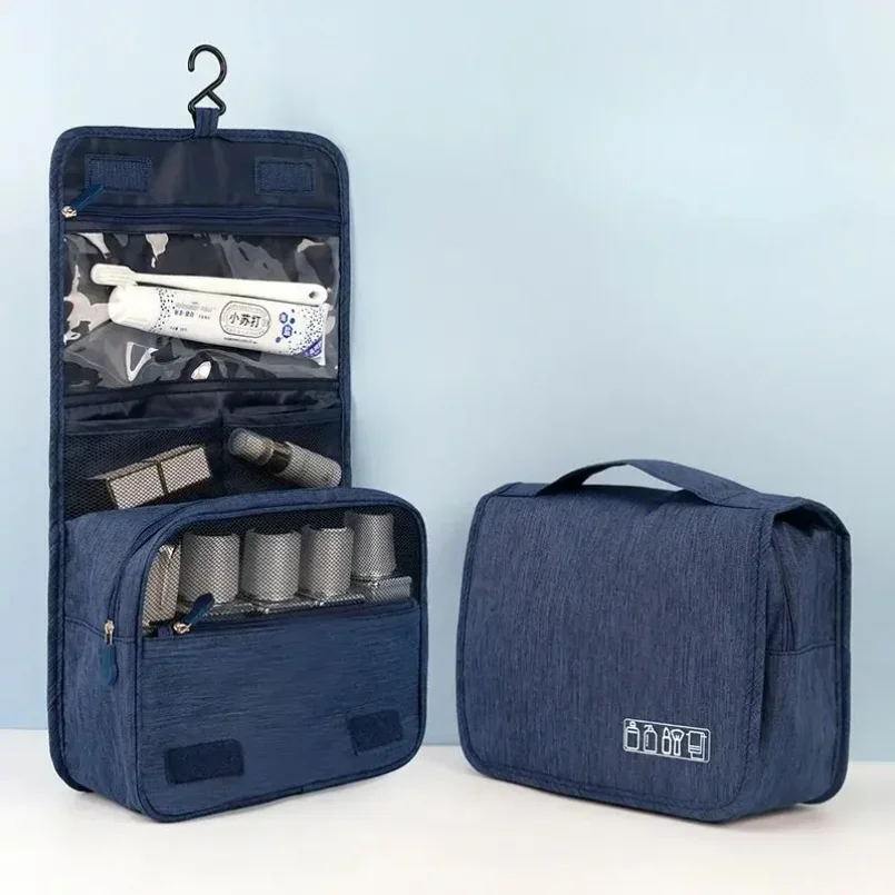 1Pc Foldable Hanging Toiletry Bag Organizer, Travel Cosmetic Makeup Bag Case with Dry‑Wet Separation for Bathroom Storage