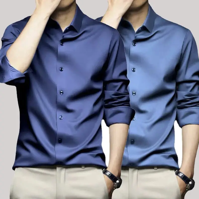 

Men's S6XL Long Luxury Wrinkle Resistant Pure Shirt Resistant to Shrinkage And Deformation Cleanfit Style Collar 3D Effect