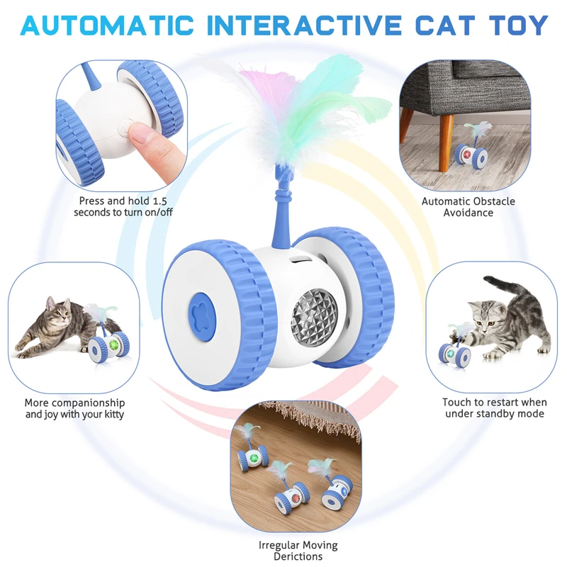 Cat Toys Irregular Moving Derictions Auto Rolling Avidance Obstacle Silent Feathers Rechargeable Car Shaped Cat Interactive Toys