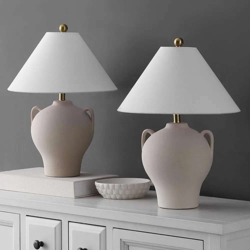 Beige Ceramic Table Lamp Set of 2, 18 with Fabric Shades, E26 Bulb Compatible view 4