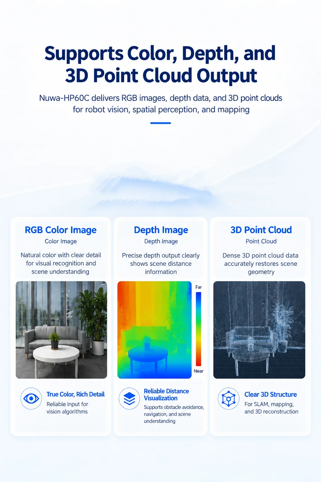 Nuwa-HP60C RGB 3D-Tiefenkamera Strukturierte Lichtbildgebung USB 2.0 FOV 73,8° ° 0,2-4M für Raspberry Pi ROS Roboter-Hindernisvermeidung – Detail 4