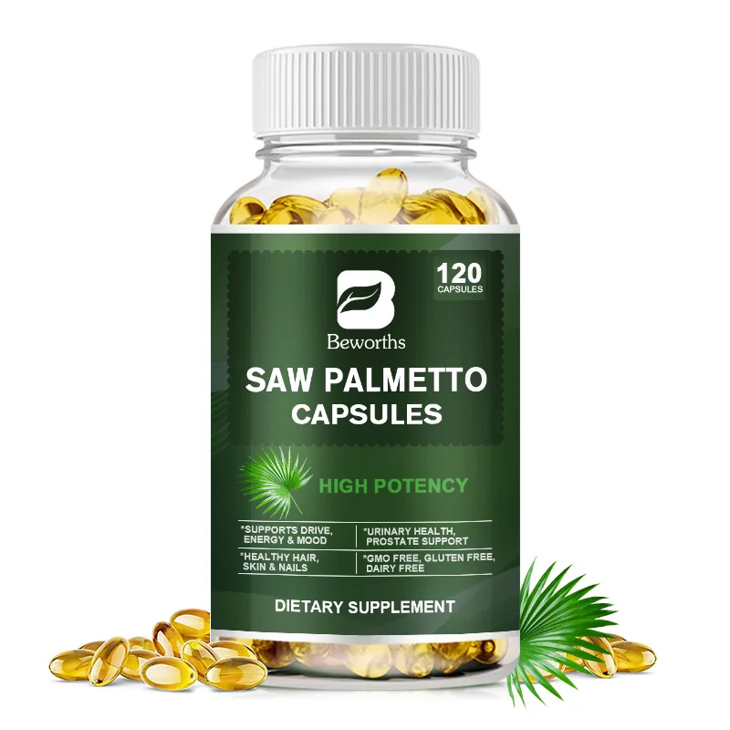 Saw Palmetto Extract Capsules Prostate Health Supplement DHT Blocker Hair Growth for Mens Help Normal Urination Frequency