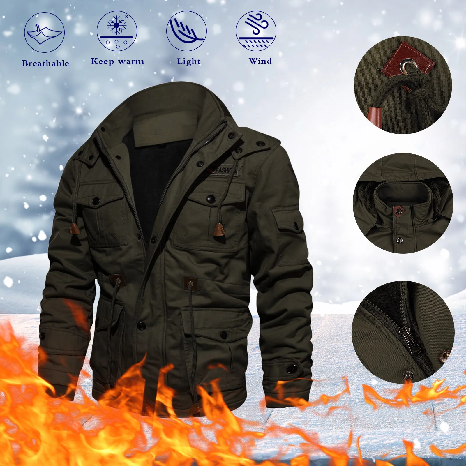 2024 Men'S Thickened Warm Jackets Autumn Winter Outdoor Sport Training Plush Cotton Windproof Coats Male Thermal Bomber Jackets