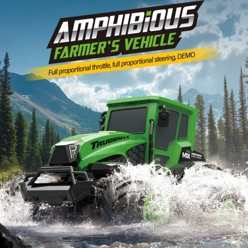1:14 Full Scale Farmer Amphibious Vehicle 2.4G Remote Control RC All Terrain 4WD Off Road Tractors Models Toys for Children Gift