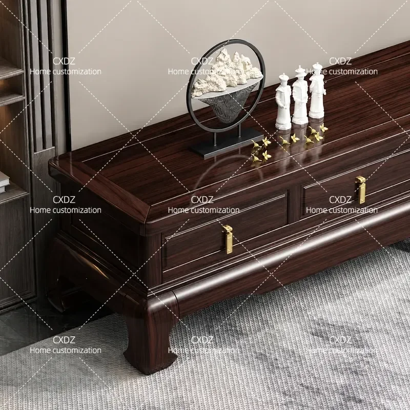All Solid Wood TV Cabinet Living Room Classical Video Cabinet Background Floor Cabinet Retro Style