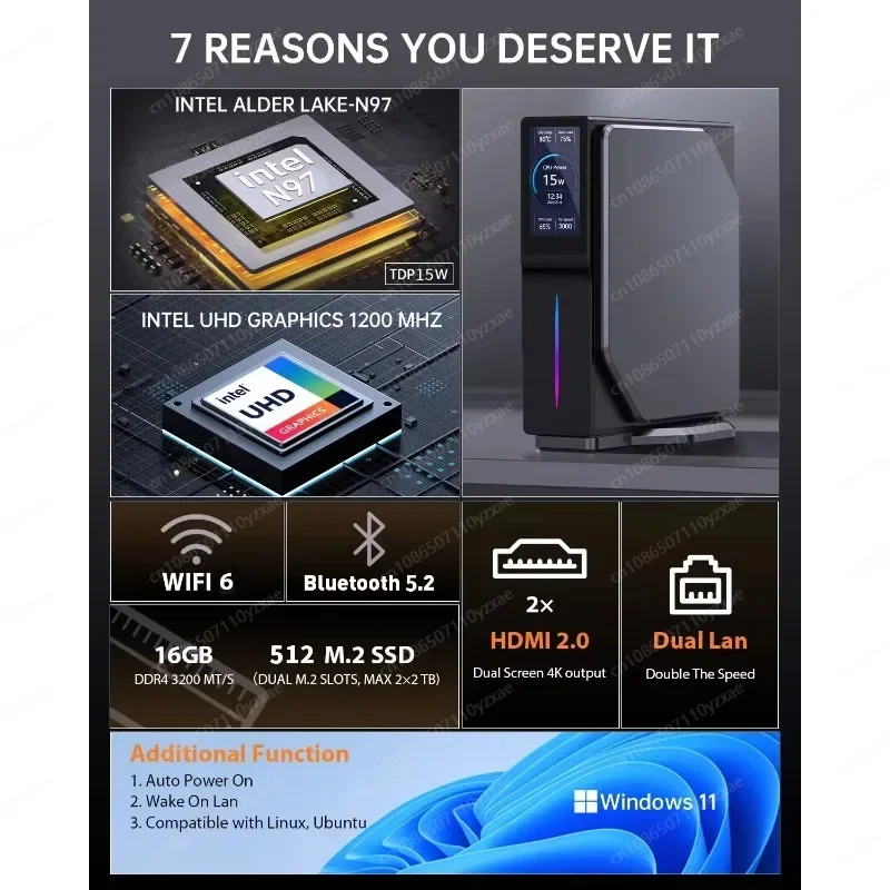 كمبيوتر صغير N97 TDP 25 وات ويندوز 11 DDR4 3200 ميجا هرتز 16 جيجا بايت 512 جيجا بايت WIFI6 BT5.2 USB2.0*2 USB3.0*2 كمبيوتر ألعاب N100