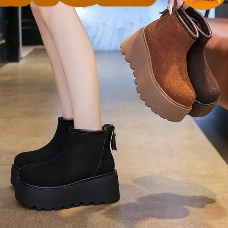 المرأة سميكة وحيد زيادة الأحذية جولة تو عودة زيبر بسيط الشتاء المخملية أحذية بوت قصيرة التنقل اليومي أحذية الثلوج الموضة #1