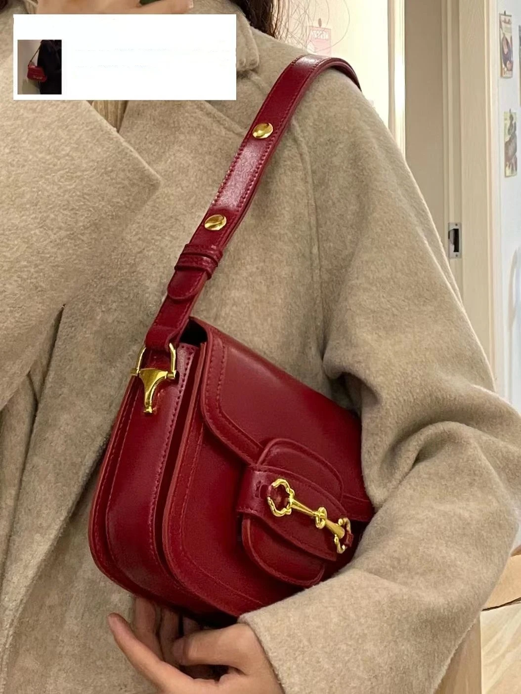 Wine Red Crossbody Bag 2023 New Women\'s Vintage Exquisite Lock Buckle PU Shoulder Bag Elegant Temperament Messenger Bag Trend