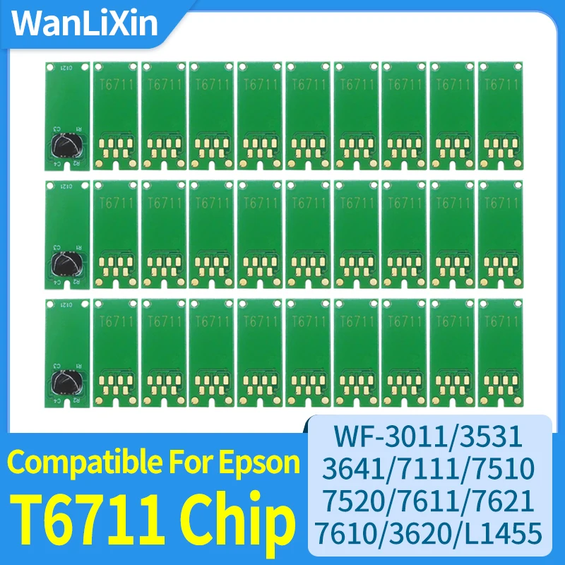 

10/20/50/100 шт. T6711 чип бака для коробки обслуживания для Epson WF-3011/3531/3641/7111/7510/7520/7611/7621/L1455 WF-3010DW/3520/7610