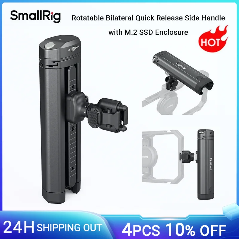 

SmallRig Rotatable Bilateral Quick Release Side Handle with M.2 SSD Enclosure & Wireless Control for HawkLock Mobile Phone -4841