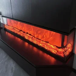 Heating Electric Fireplace with 3 Side Glass, Multicolored Colors Flame Fireplace with Heating and Bluetooth Music Functionality