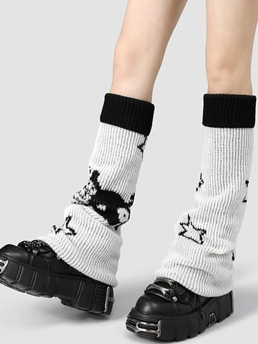 Imagen 2 del producto Nuevo modelo de calentadores de piernas de punto acanalado para mujer, estilo Punk, puños de botas de dos lados, calcetines de Halloween