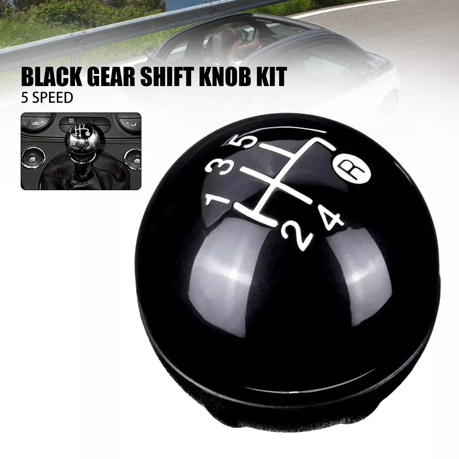 5 Speed Car Automatic Manual Gear Shift Knob Black Round Ball Stick Shift Heads Replacement Shifter For 2007-2015 Fiat 500 500C