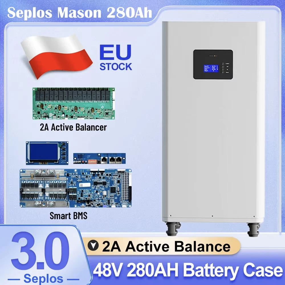 

Seplos 3.0 Version 48V Battery LiFePO4 Case DIY Kits Smart BMS 51.2V 280ah BT LCD 2A Active Balancer Lithium Case Assemble Box