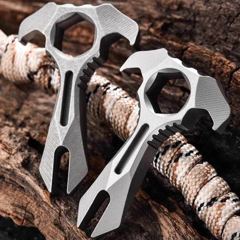 Outdoor Portable Titanium Alloy Umbrella Rope Tool Multifunctional Pry Bar Bottle Opener EDC Camping Pendant Accessories