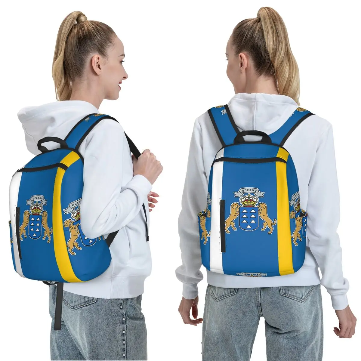 Spain Flag Oceano Canary Islands Backpack Daypack Large Capacity Boys Girls BookBag School Bag Shoulder Bags for Men Women