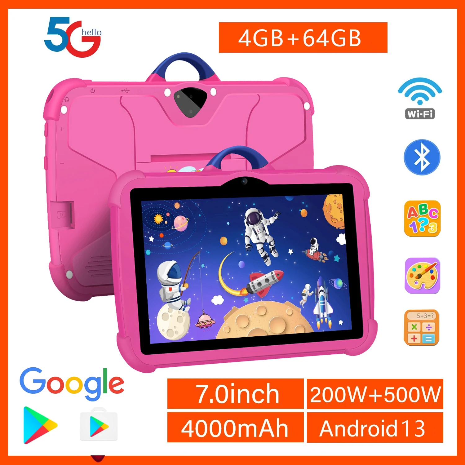 2026 New 7 Inch 5G WiFi Tablet For Children Learning Education Kids' Tablets Quad Core 4GB RAM 64GB ROM Dual Cameras Android 13