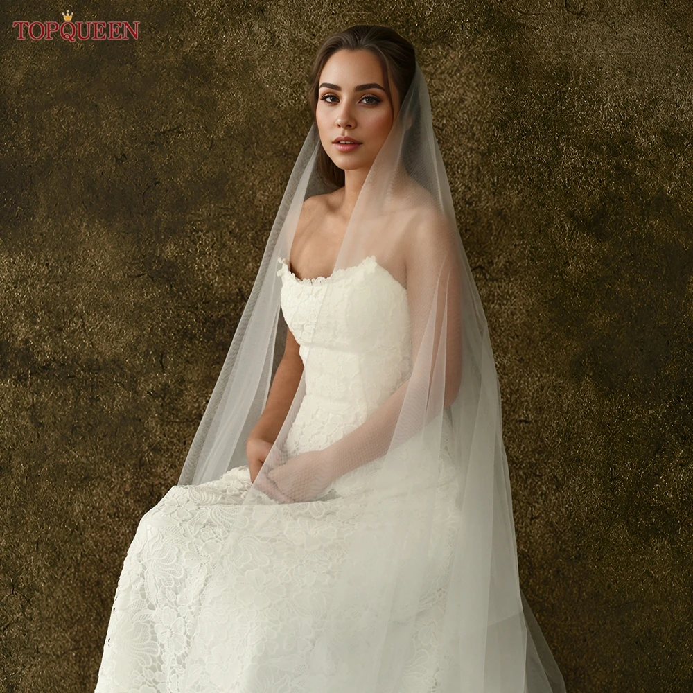 TOPQUEEN V25 Engel geschnittener Hochzeits-Brautschleier, 3 m lang, doppellagig, weiß, cremefarben, elegante Hochzeitsaccessoires, anpassbar – Detail 9