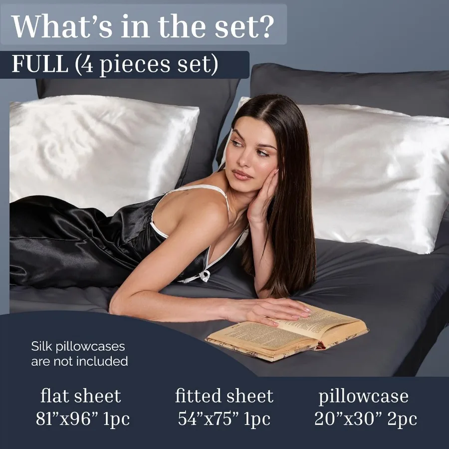 طقم ملاءات سرير مقاس كوين 4 قطع لغرف النوم الحديثة تتضمن ملاءة مسطحة 90 × 102 بوصة ملاءة مقاس 60 × 80 بوصة كيس وسادتين 2