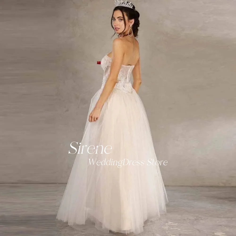 Gaun pengantin kain Tule tanpa tali Applique renda putri Sirene gaun pengantin panjang selantai Sweetheart elegan Vestido De Novia