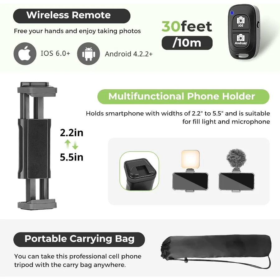 Trípode para teléfono 82 para iPhone con cuello de cisne Flexible, control remoto inalámbrico y soporte para teléfono, trípode extensible para cámara S