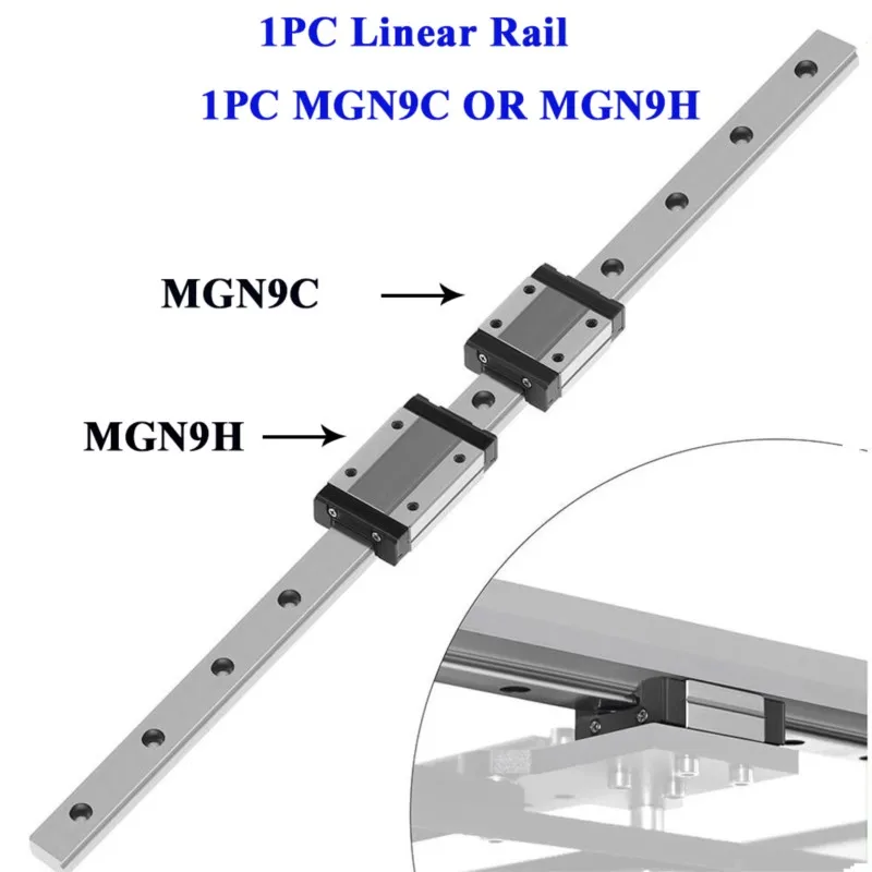 

1PC MGN9 9mm Linear Guide 100 150 200 250 300 350 400 450 500 600 800 1000mm linear rail + MGN9H or MGN9C block 3d printer CNC