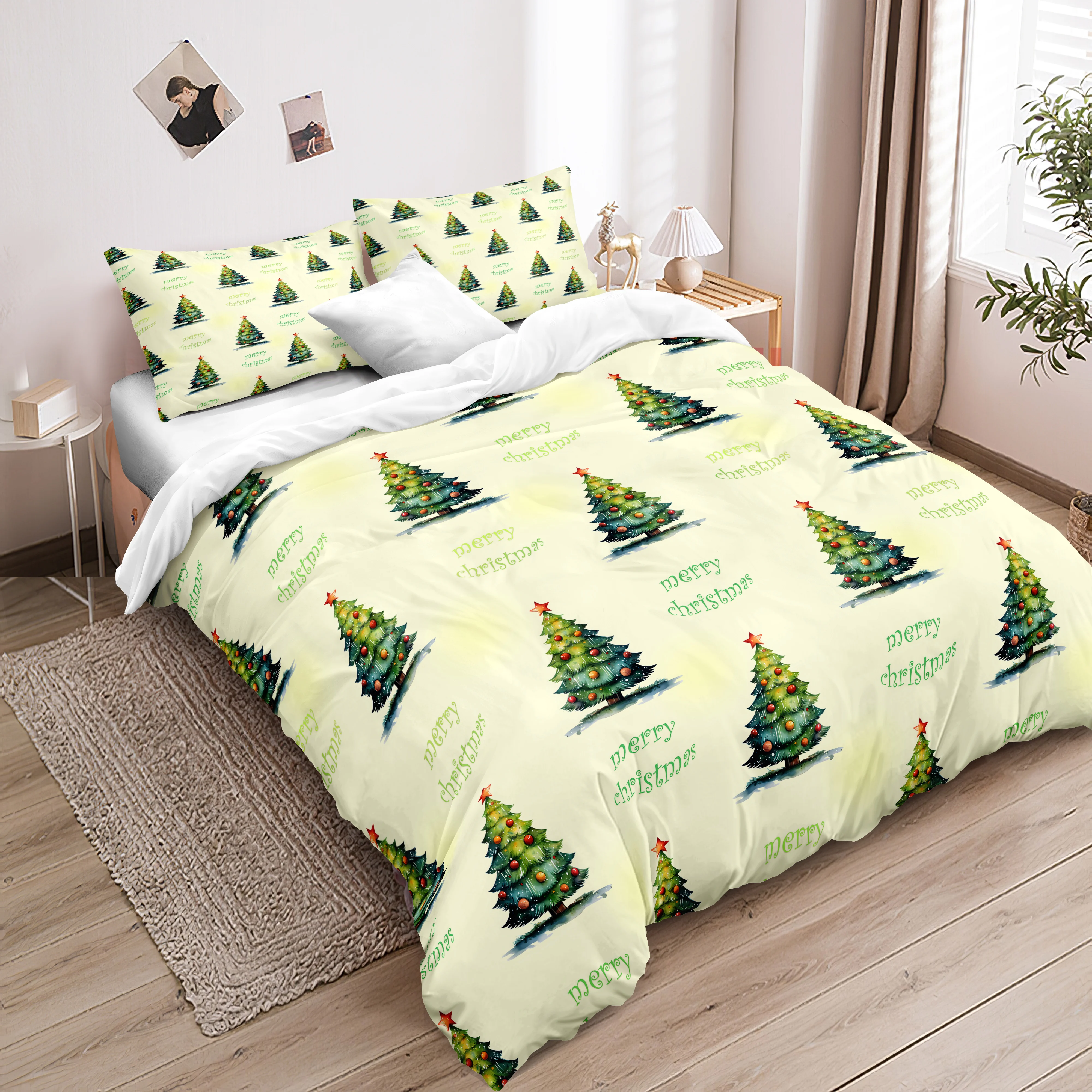 Green Christmas Bedding Set 3 Pcs Christmas Tree Bedding Sets Merry Christmas Quilt Covers Digital Printing Pillowcase