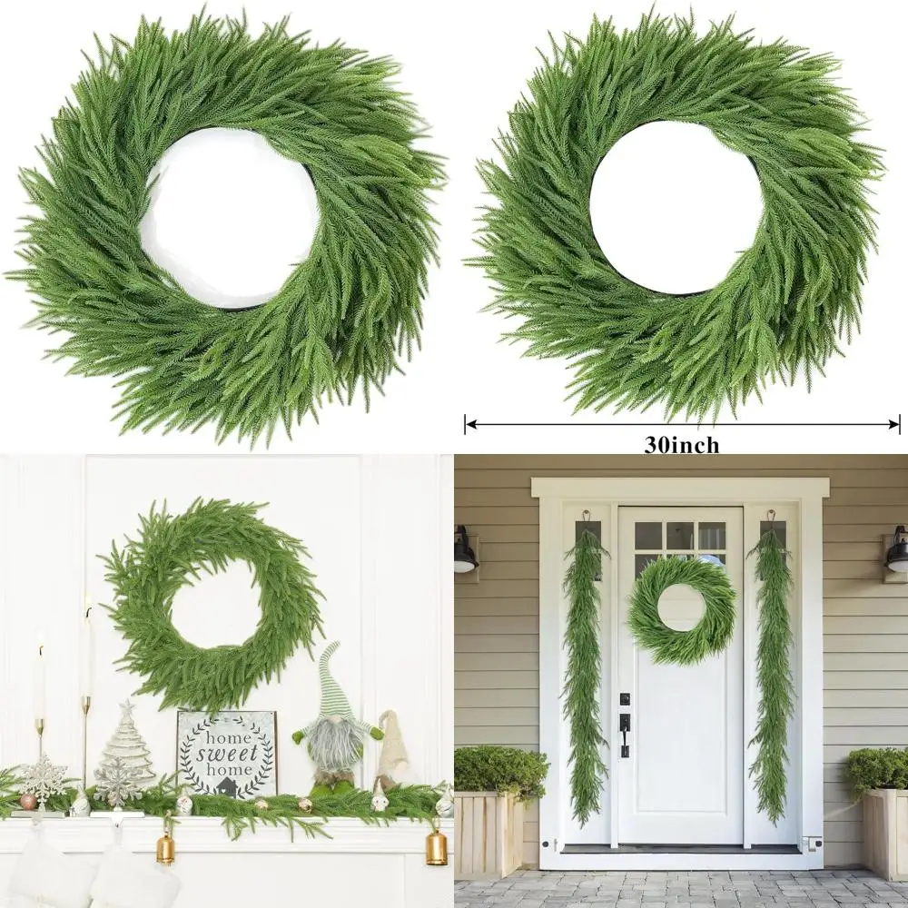 

Realistic Artificial Evergreen Christmas Wreath, 30 Inch, for Door, Mantels, Windows