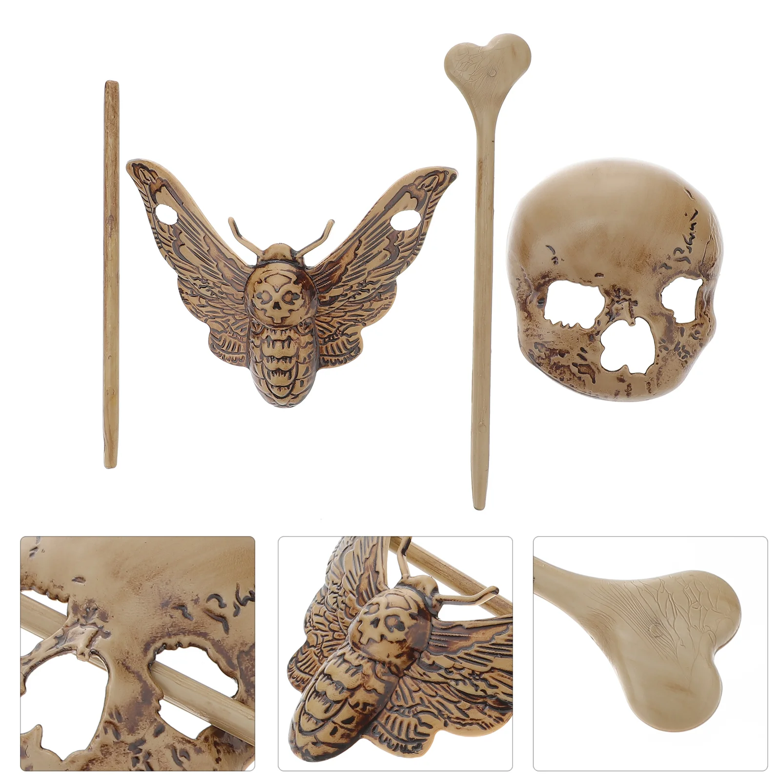 2 Pcs Halloween Barrette Sticks Decor Gothic Hair Accessories Dragon Skull Pin Clip Fork Miss