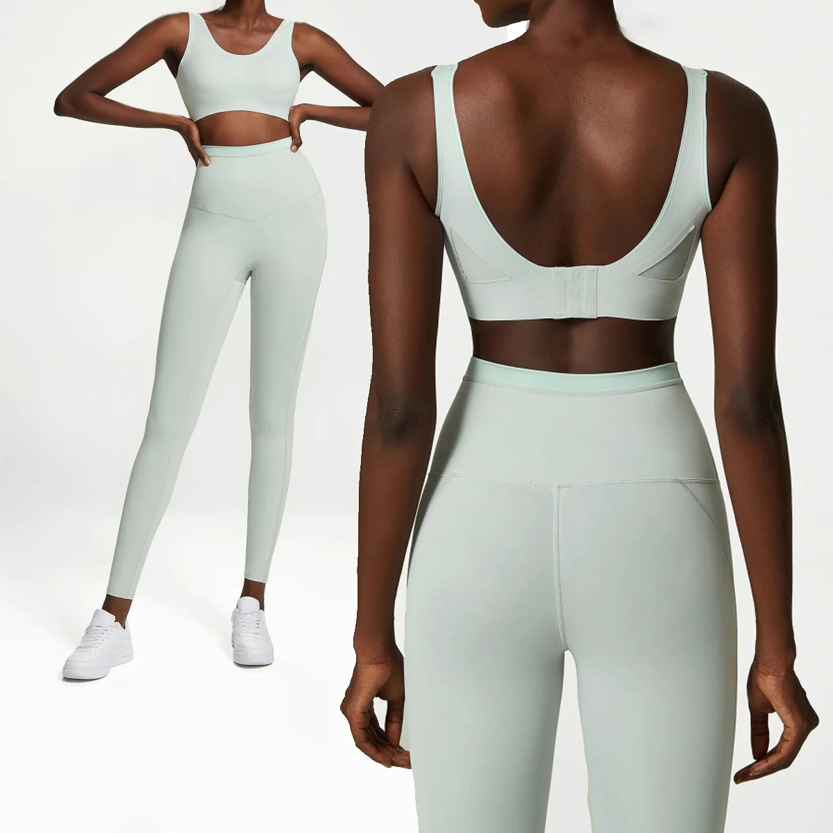 Summer New Yoga Set 2 Piece Clothes Women Tracksuit Athletic Cross Back Nylon Yoga Top Women Sports Bra Leggings Pilates Fitness