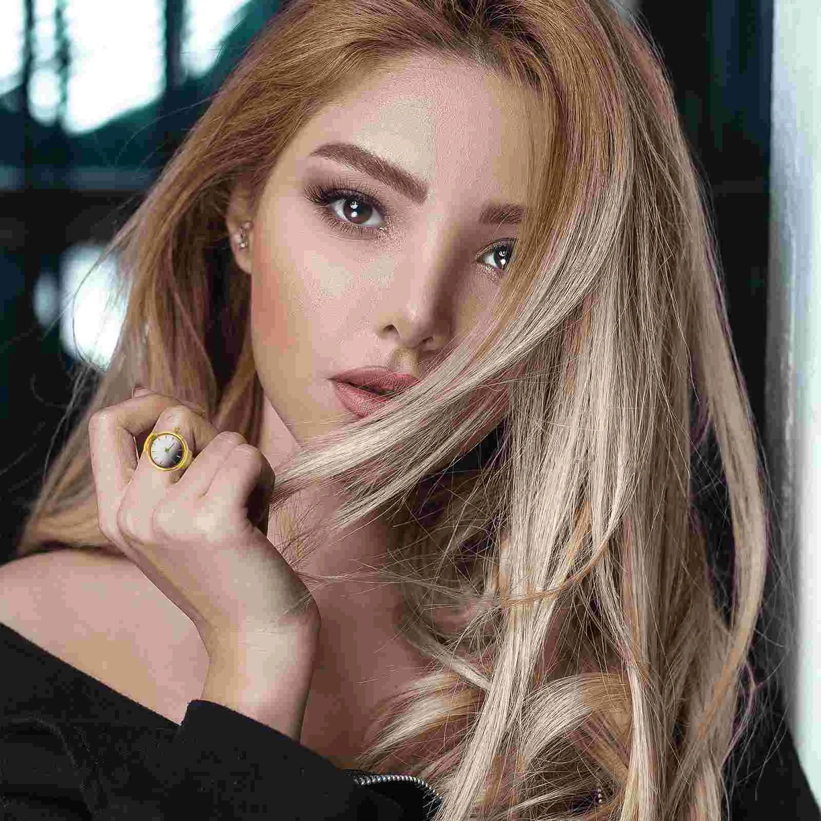 Ring Watch Quartz Finger Decorative Rings for Girls Round Fashion Ladies Elastic Number