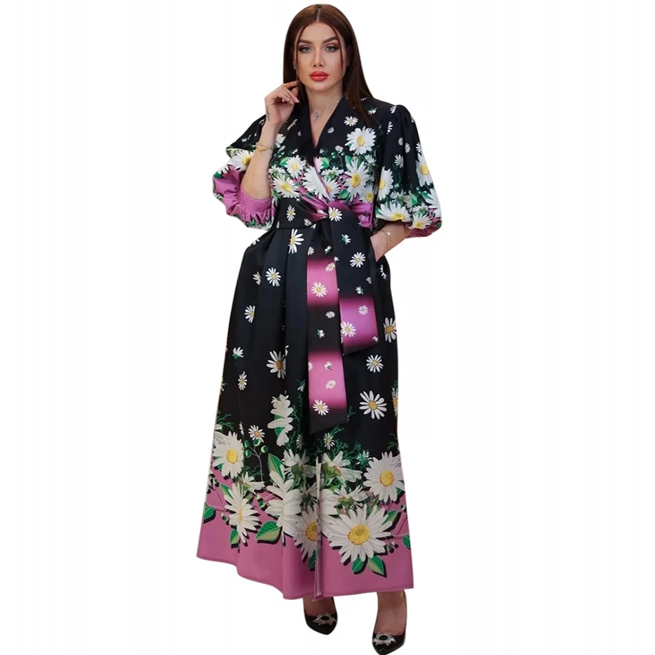 

African Dresses For Women Elegant Polyester Muslim Fashion Abayas Dashiki Robe Kaftan Long Maxi Dress Turkish Africa 2024 New