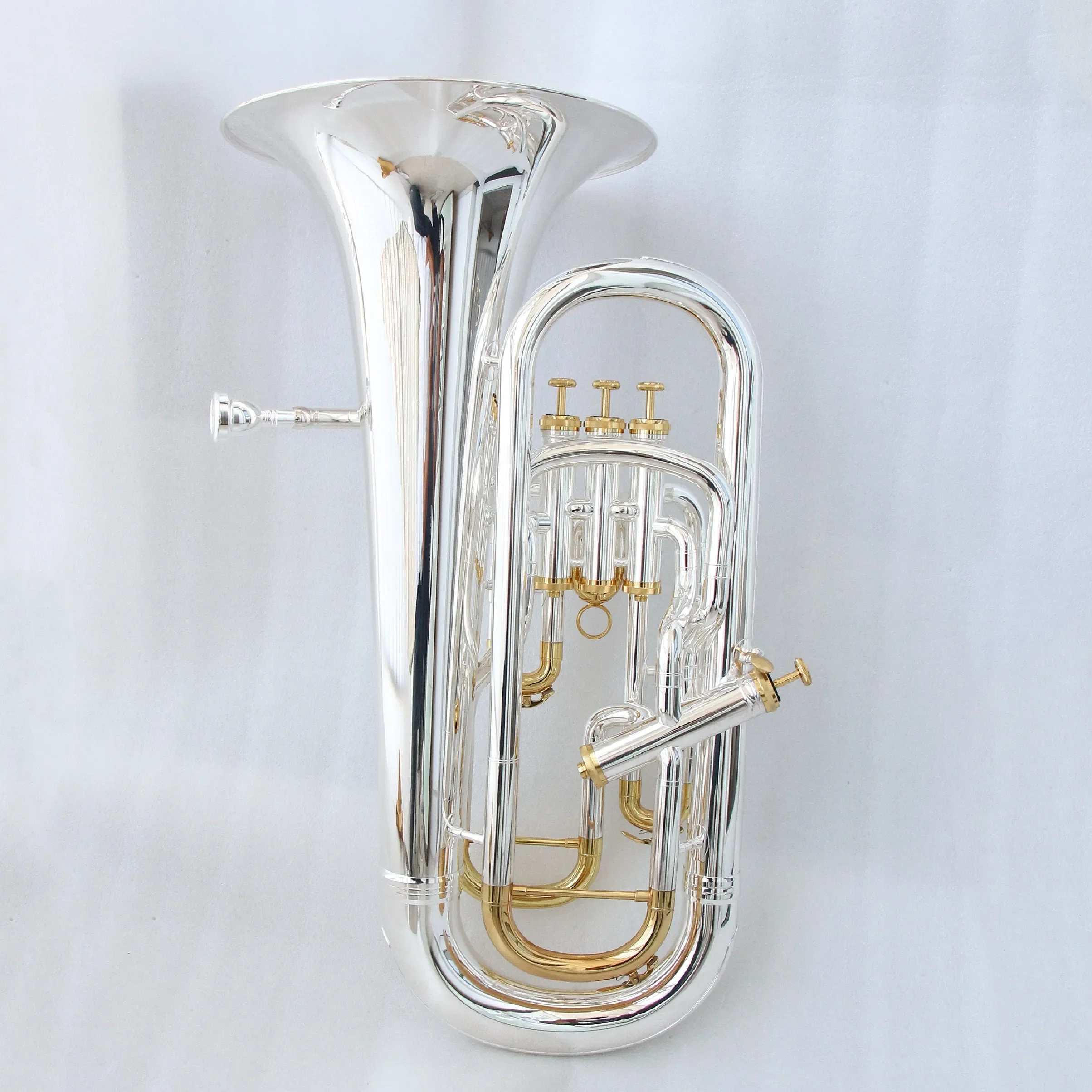 Musical Instruments Yellow Brass Euphonium 3+1 Pistons Valve In Wheel Case For Wholesale