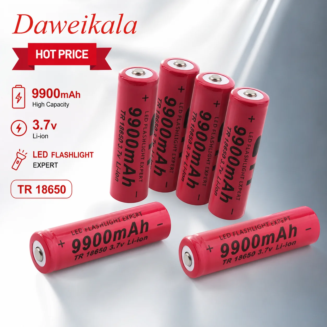 Rechargeable 18650 Li-ion Battery 9900mAh 3.7V Replacement Cell for Flashlight Toy Lithium Battery Pack Use