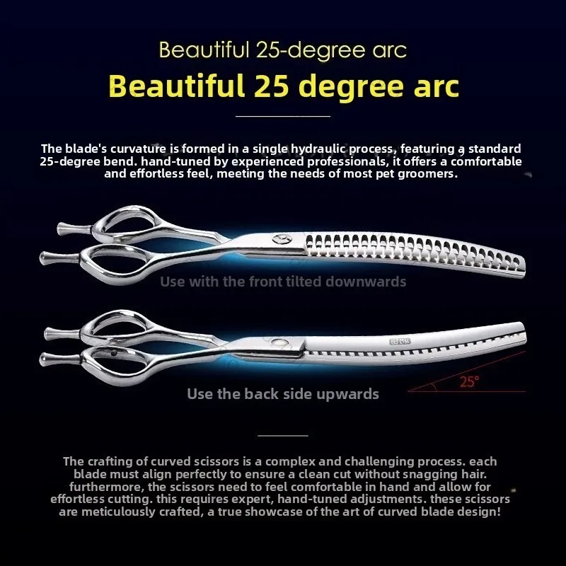Fenice 7.0/7.5 inch Professional Dog Grooming Shears Curved Thinning Scissors for Dog Face Body Cutiing  High Quality