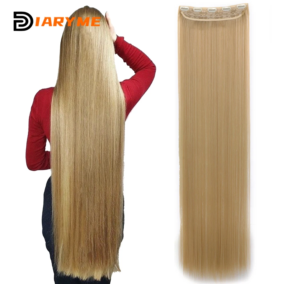 Sentetik 100cm saç ekleme kadınlar için ekstra uzun tek parça klip-in saç ekleme saç aksesuarları doğal sahte Hairpieces