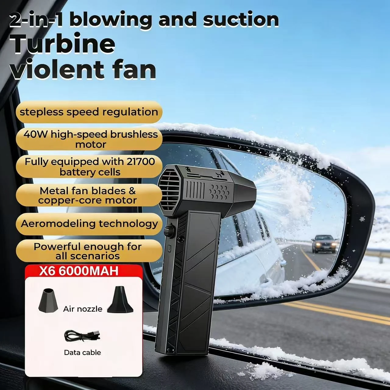 

X6 Violent Fan 600000RPM Powerful Air Blower X9 Vacuum Dust Cleaner Type-C Rechargeable Strong Wind 53m/s X11 Turbo Jet Blower