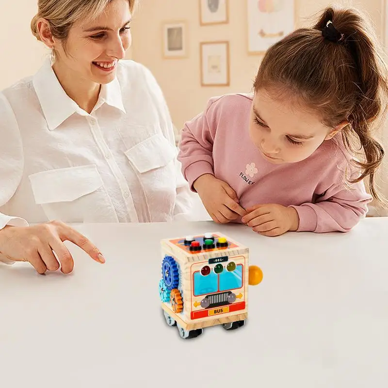 Busy Cube For Kids Bus Design Activity Board Preschool Learning Activities For Boys Girls Ages 3 Interactive Educational Toy For