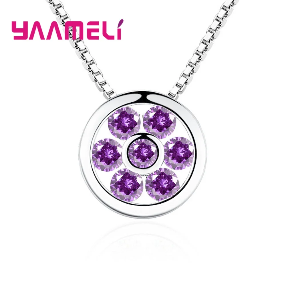 

Korean Stylish 925 Silver Women Pendant Necklace Dazzling Purple White CZ Crystal Inlay Paved Mystic Sign Original Design