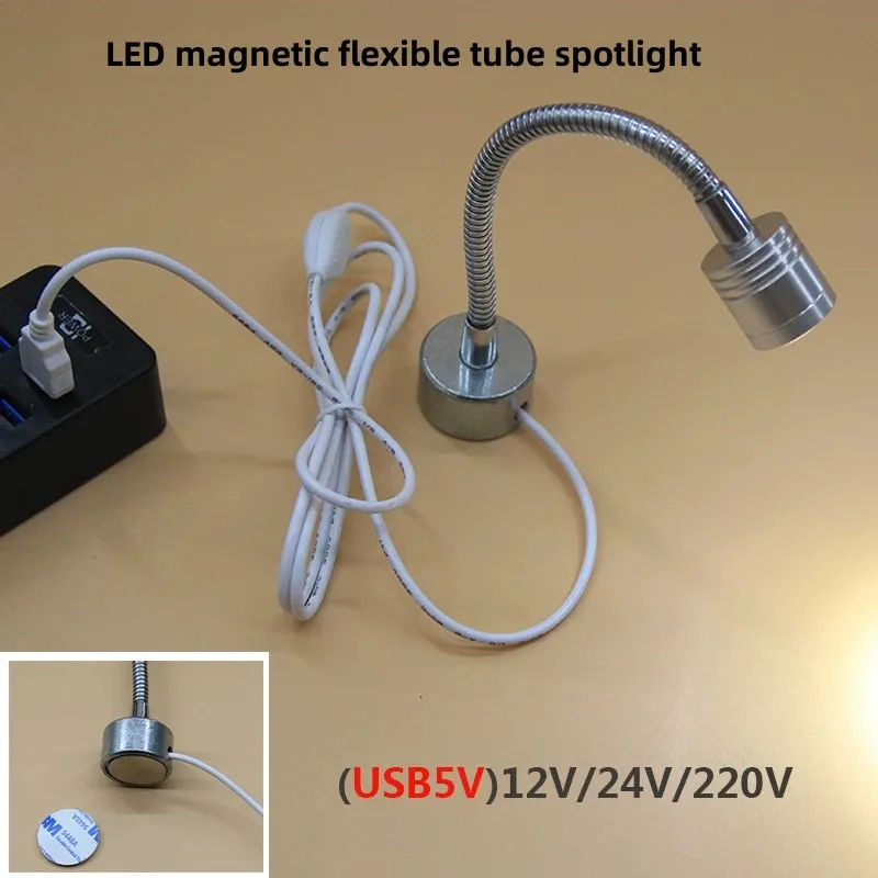 USB Magnetic Spotlight  LED Dimming 5V Machine Tool Equipment Workbench 1W Flexible Tube Focusing Magnetic Base Lamp
