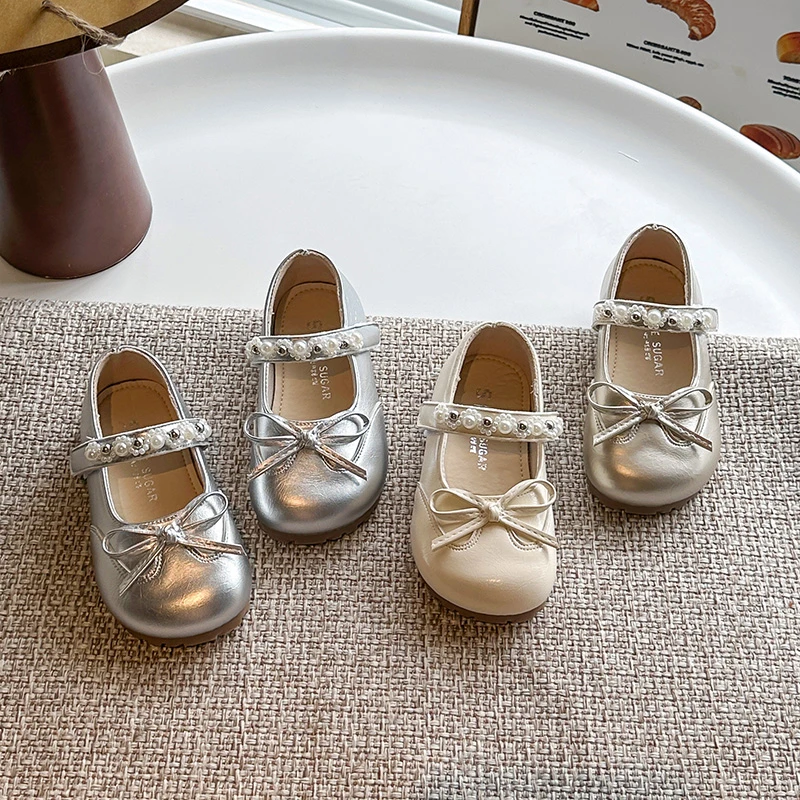 

Kids Princess Shoes Round Toes Elegant Children Leather Shoes Korean Style 2025 Autumn New Girls Casual Dance Shoes Simple Bows