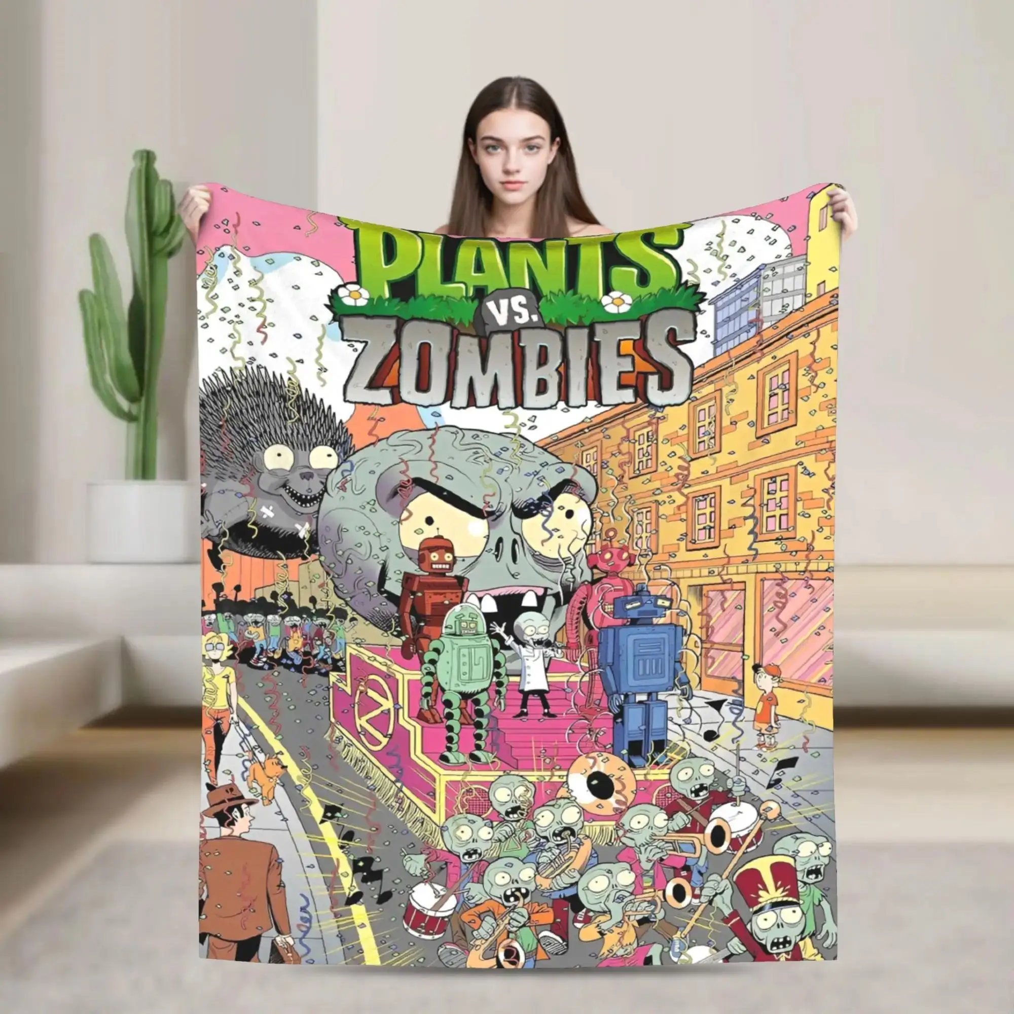plants-vs-zombies-ソフトで暖かいフランネルスローブランケット-ソファベッド用-ピクニック用-プラッシュベッドスプレッド-ホームデコレーション